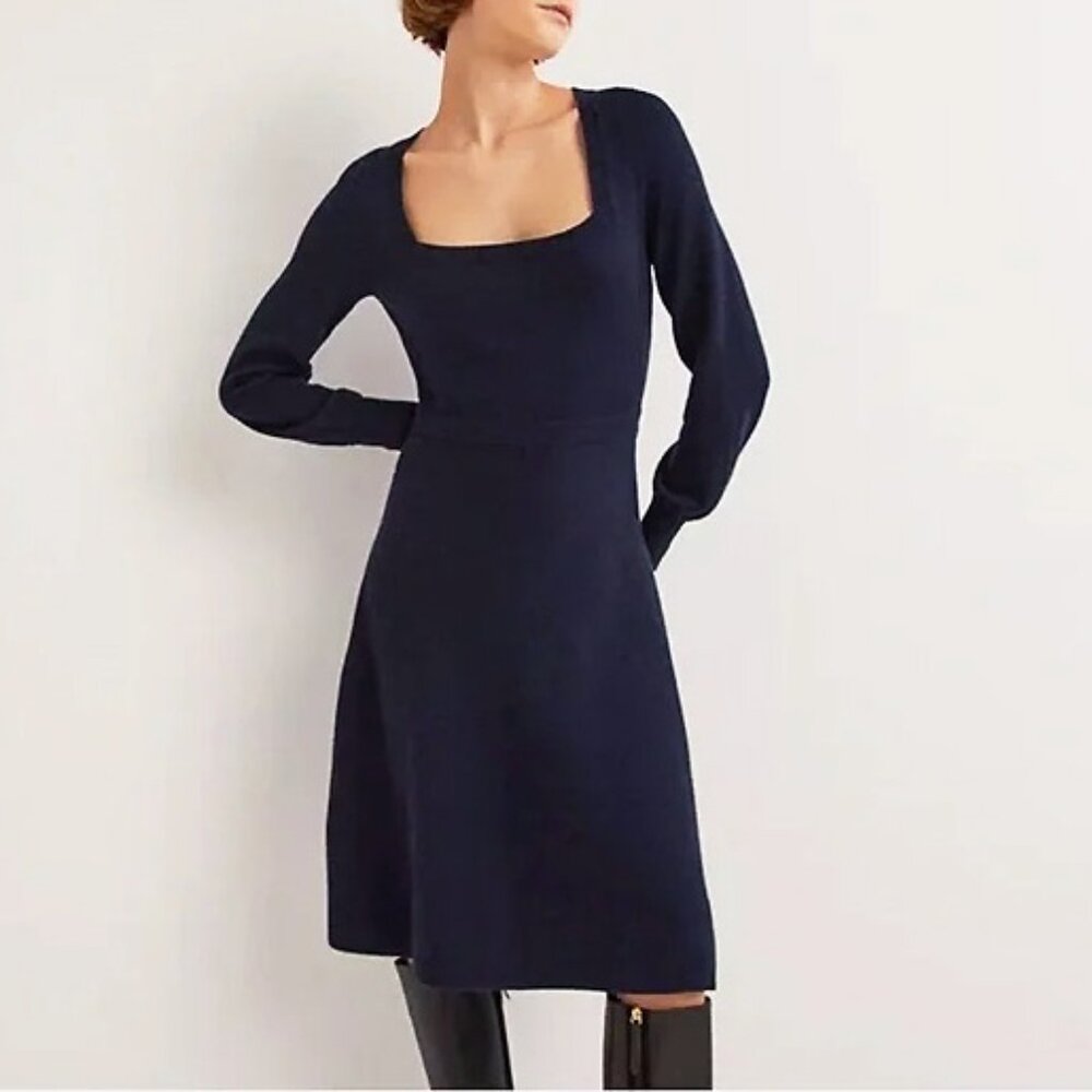 Boden Navy Square-Neck Long-Sleeve Midi Dress